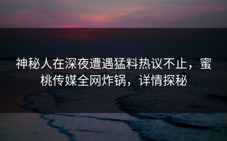 神秘人在深夜遭遇猛料热议不止，蜜桃传媒全网炸锅，详情探秘